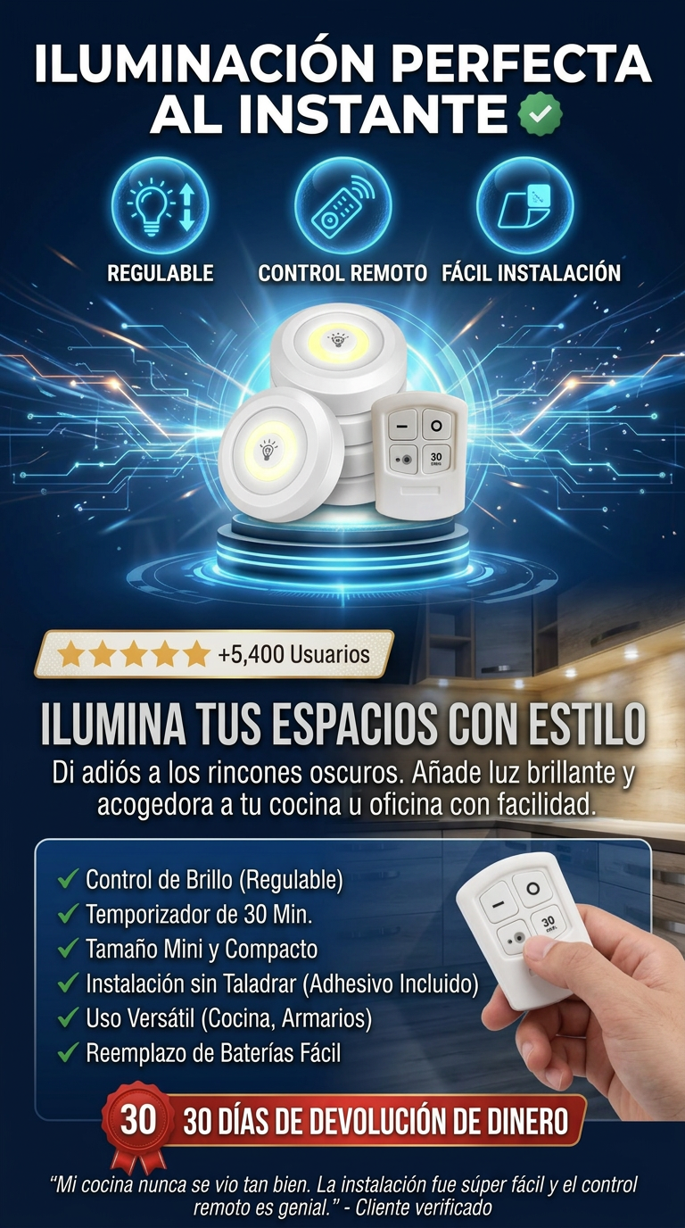 ILUMINACIÓN INTELIGENTE: Kit 3 Luces LED Premium con Mando