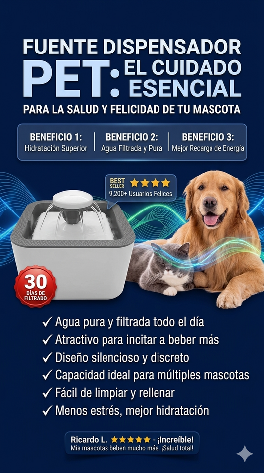 AGUA EN MOVIMIENTO = SALUD: Invierte en la Salud de tu Mejor Amigo con esta Fuente Deluxe